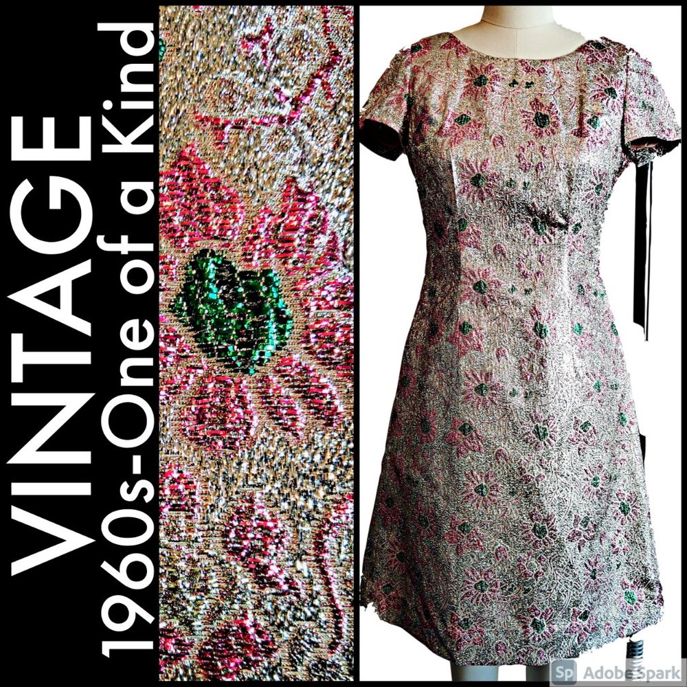 ❌SOLD Vintage 1960s Mod OOAK Metallic Floral Lamé Swing Rockabilly Retro Pinup